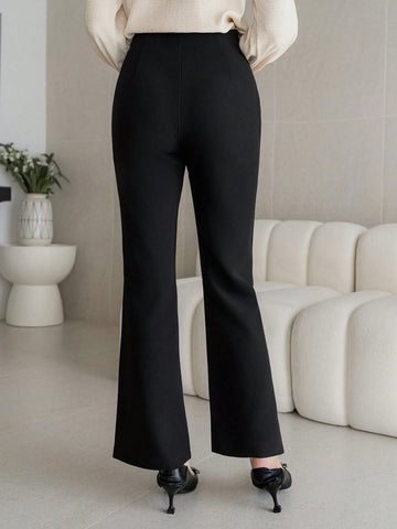 DAZY Solid Color Split Hem Elegant Women Wide Leg Pants