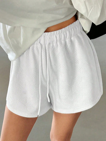 DAZY Solid Color Texture Drawstring Elastic Waist Women's Shorts