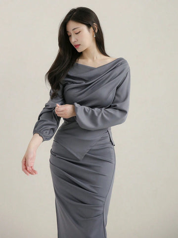 DAZY Solid Colored Pleated Elegant Two Piece Set