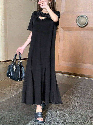 DAZY Solid Cut Out Front Tee Dress For Summer