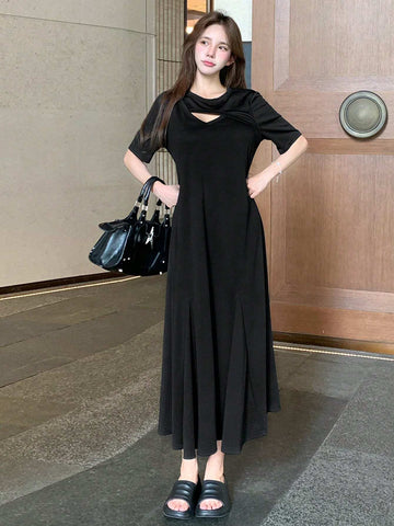 DAZY Solid Cut Out Front Tee Dress For Summer
