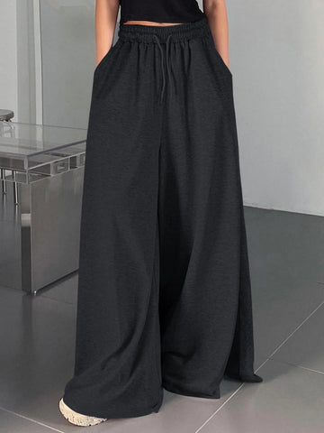 DAZY Solid Drawstring Waist Wide Leg Sweatpants