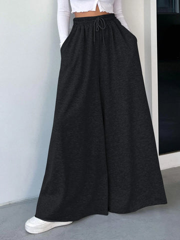 DAZY Solid Drawstring Waist Wide Leg Sweatpants