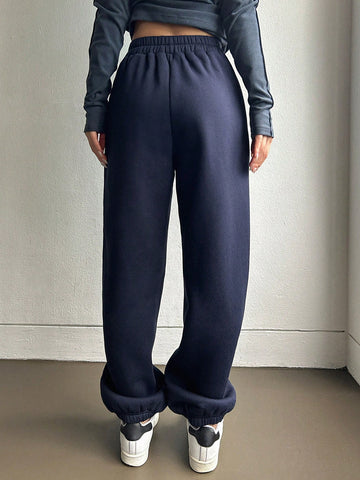 DAZY Solid Elastic Waist Slant Pocket Sweatpants