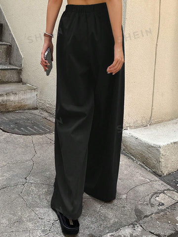 DAZY Solid Fold Pleated Front Wide Leg Pants