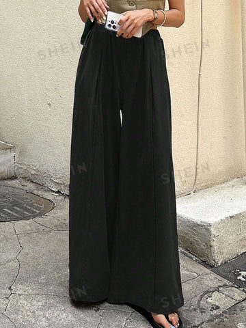 DAZY Solid Fold Pleated Front Wide Leg Pants