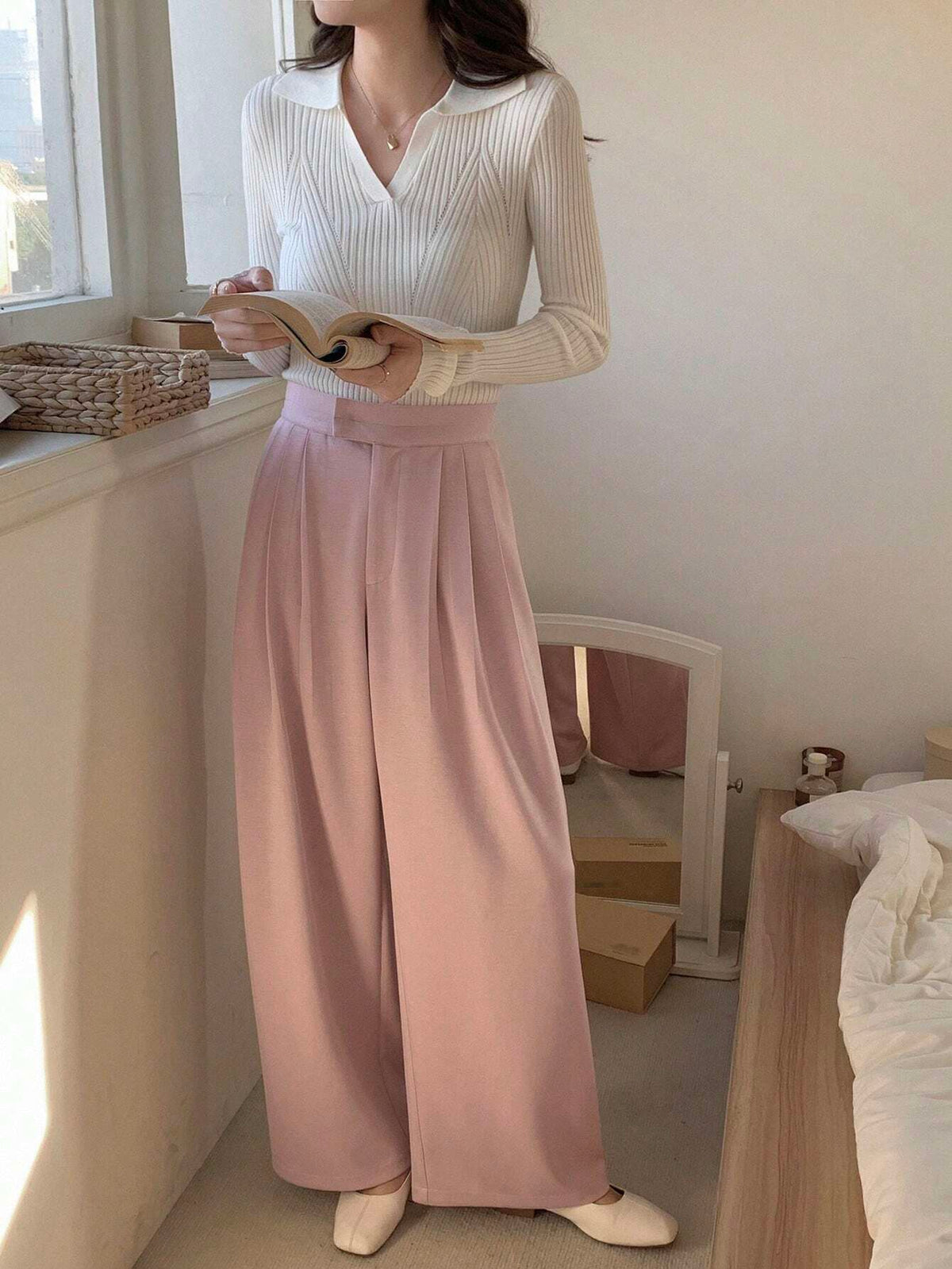 DAZY Solid Fold Pleated Wide Leg Pants