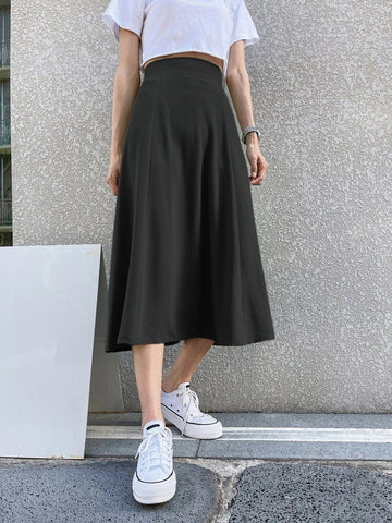 DAZY Solid High Waist Flared Skirt