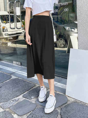 DAZY Solid High Waist Flared Skirt