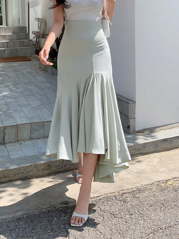 DAZY Solid Mermaid Hem Skirt