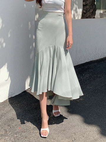 DAZY Solid Mermaid Hem Skirt
