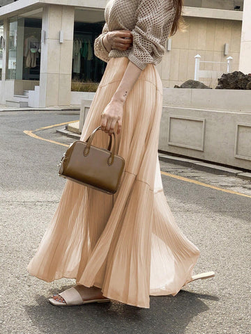 DAZY Solid Pleated Ruffle Hem Skirt