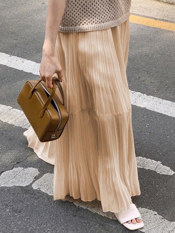 DAZY Solid Pleated Ruffle Hem Skirt