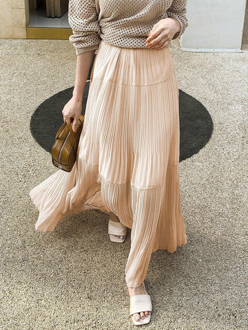 DAZY Solid Pleated Ruffle Hem Skirt