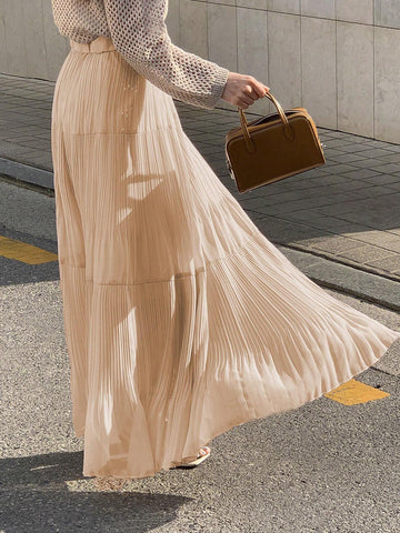 DAZY Solid Pleated Ruffle Hem Skirt