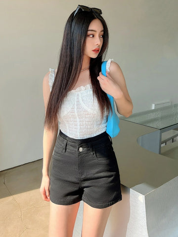 DAZY Solid Pocket Detail High Waist Shorts