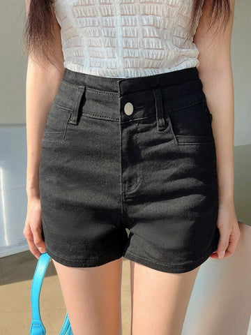 DAZY Solid Pocket Detail High Waist Shorts
