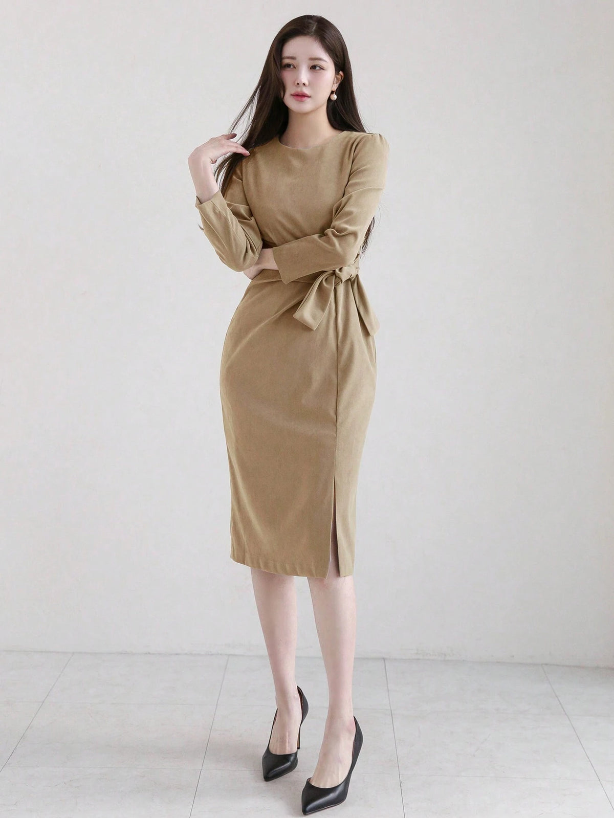 DAZY Solid Split Hem Tie Side Dress