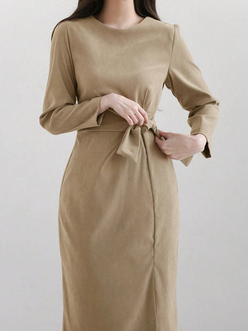 DAZY Solid Split Hem Tie Side Dress