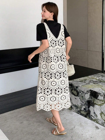 DAZY Solid Tee & Hollow Out Tank Dress For Summer