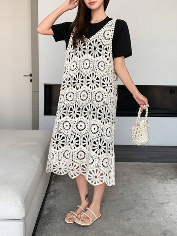 DAZY Solid Tee & Hollow Out Tank Dress For Summer