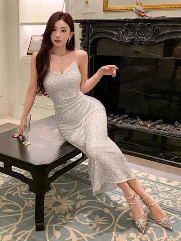 DAZY Sparkly Mermaid Hem Cami Dress, Perfect For Parties
