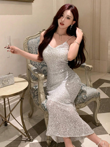 DAZY Sparkly Mermaid Hem Cami Dress, Perfect For Parties