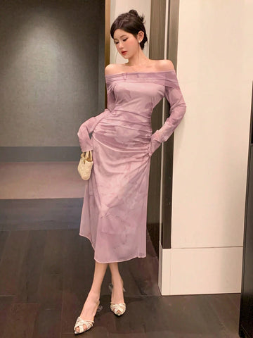 DAZY Spring/Summer Elegant Flower Print Strapless Pleated & Cinched Waist Dress