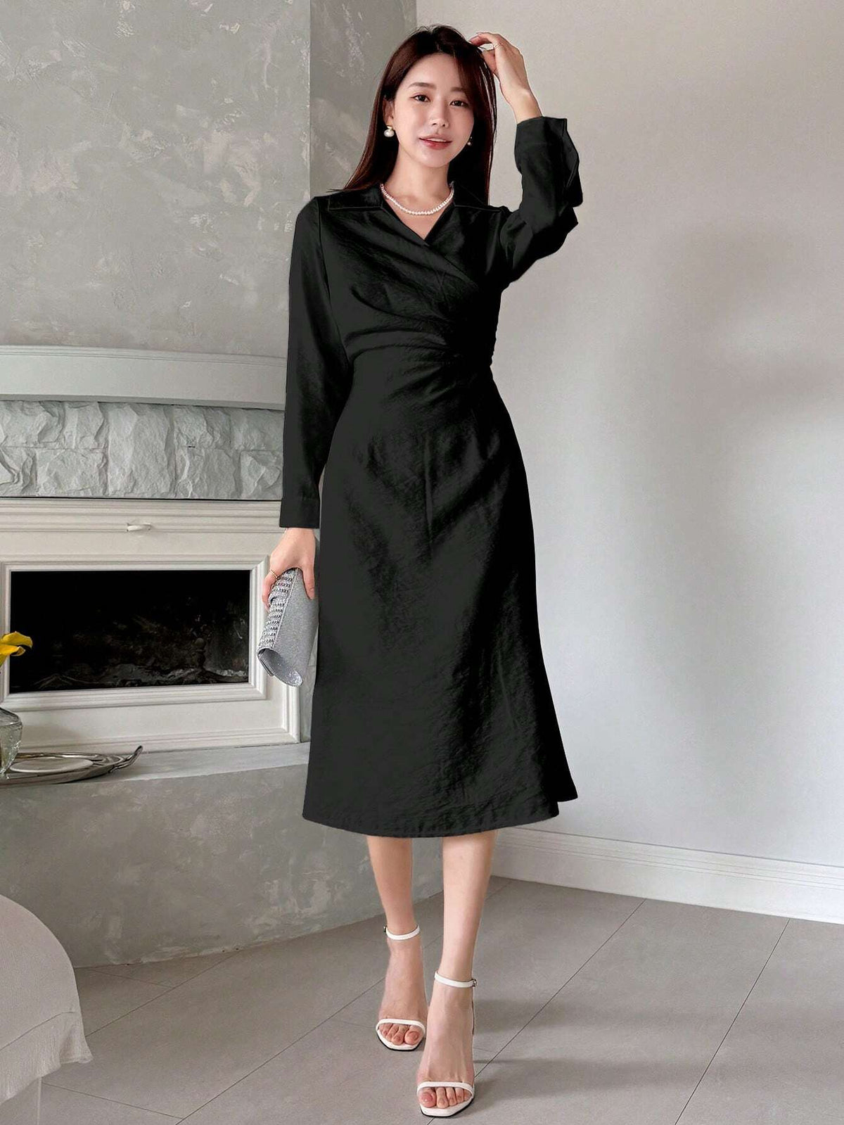 DAZY Spring/Summer Elegant Plain Wrap Waist Mermaid Dress