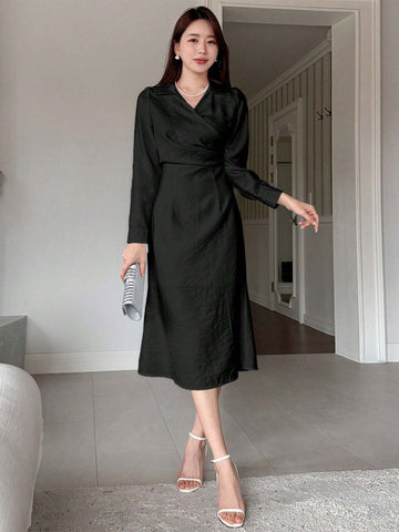 DAZY Spring/Summer Elegant Plain Wrap Waist Mermaid Dress