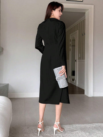 DAZY Spring/Summer Elegant Plain Wrap Waist Mermaid Dress