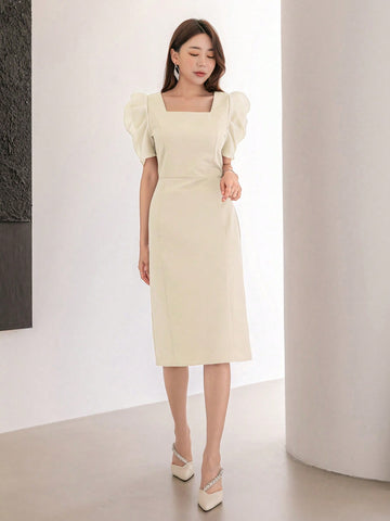 DAZY Square Neck Puff Sleeve Dress