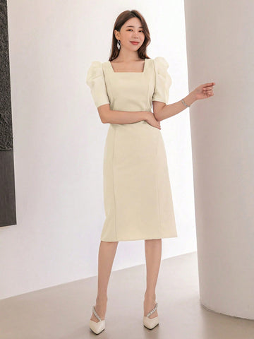 DAZY Square Neck Puff Sleeve Dress