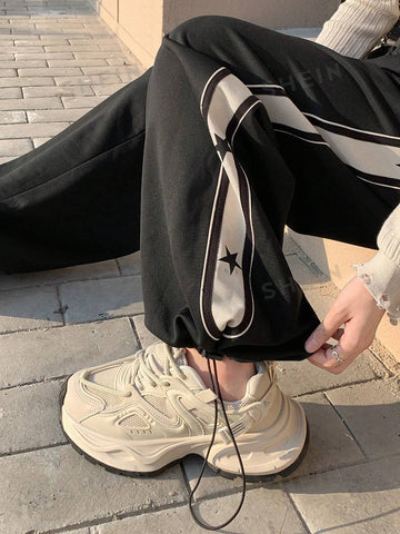 DAZY Star Patchwork Side Striped Sporty Casual Sweatpants