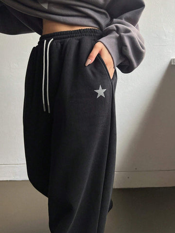 DAZY Star Print Drawstring Waist Sweatpants