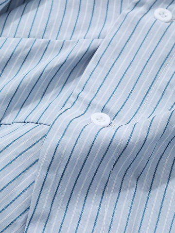 DAZY Striped Collared Long Sleeve Pleated Shirt For Women