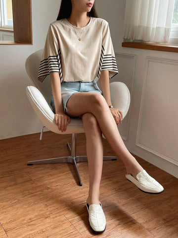 DAZY Striped Print Round Neck Tee