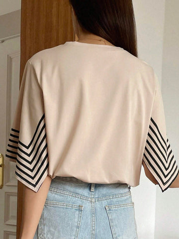 DAZY Striped Print Round Neck Tee