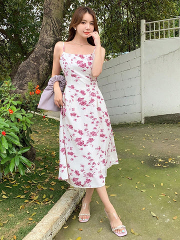 DAZY Summer Floral Print Spaghetti Strap Sleeveless Dress