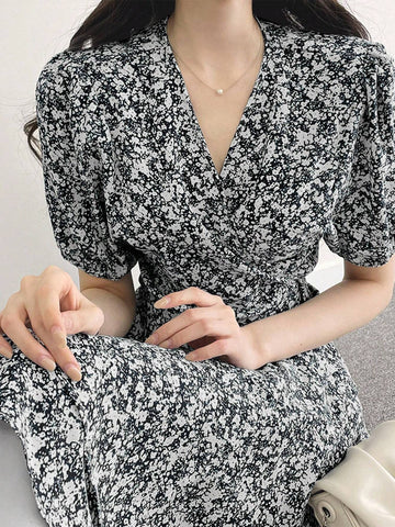 DAZY Summer Mini Floral Print Bubble Sleeve Dress