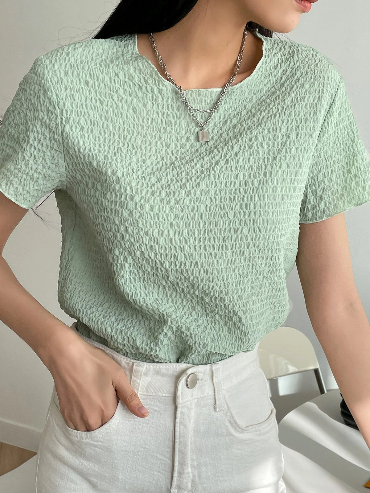 DAZY Textured Round Neck Tee