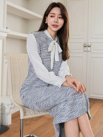 DAZY Thick Woolen Plaid Vest & Skirt Two Piece Set