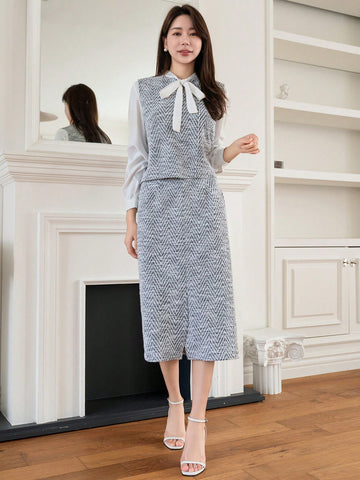 DAZY Thick Woolen Plaid Vest & Skirt Two Piece Set