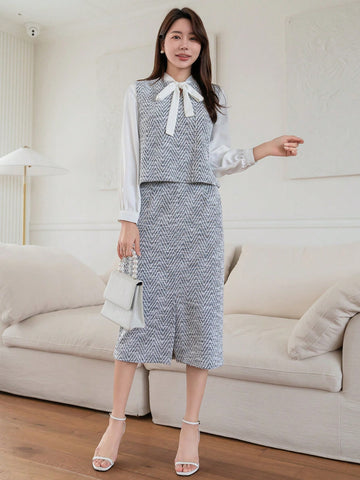 DAZY Thick Woolen Plaid Vest & Skirt Two Piece Set