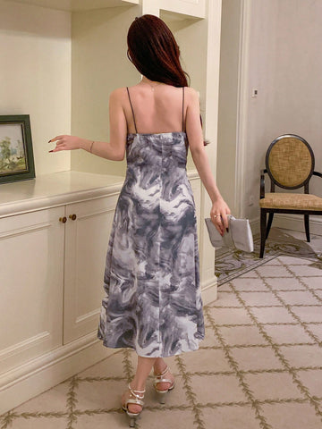 DAZY Tie-Dye Draped-Neck Spaghetti Strap Dress