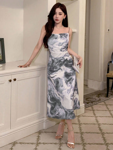 DAZY Tie-Dyed Color Block Spaghetti Strap Maxi Dress