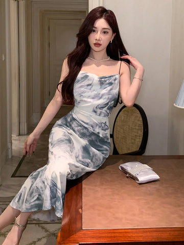 DAZY Tie-Dyed Color Block Spaghetti Strap Maxi Dress