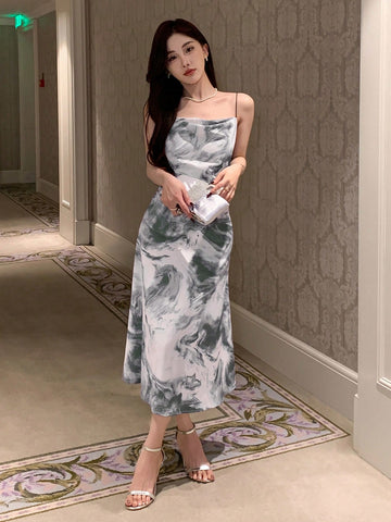 DAZY Tie-Dyed Color Block Spaghetti Strap Maxi Dress