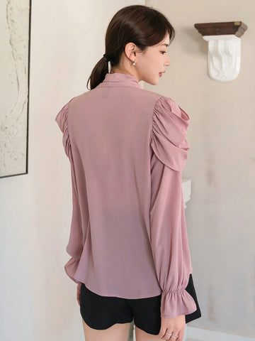 DAZY Tie Waist V-Neck Flare Sleeve Thin Chiffon Blouse