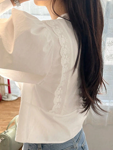 DAZY V-Neck Design Feminine Long Sleeve Blouse For Women